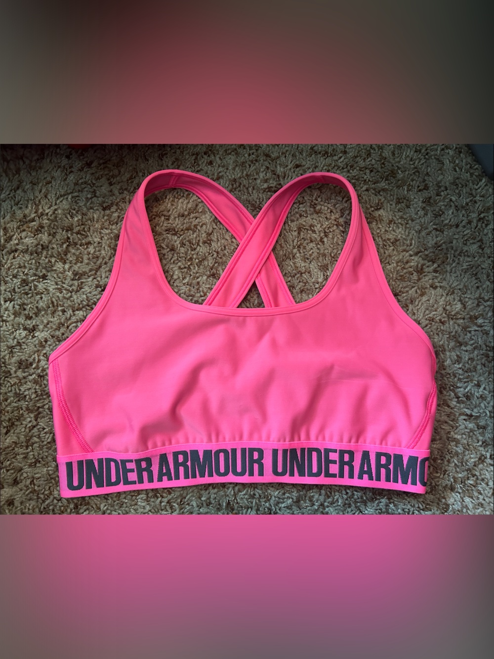 Under Armour Neon Pink Crossback Logo Sports Bra
